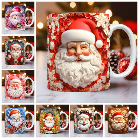 Christmas Theme Ceramic Mug 3D Santa Claus Coffee Cup Kitchen Gadgets