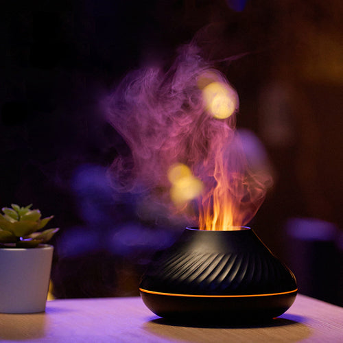 Newest RGB Flame Aroma Diffuser 130Ml 3d Colorful Flame Humidifier Fire Volcano Diffuser Flame