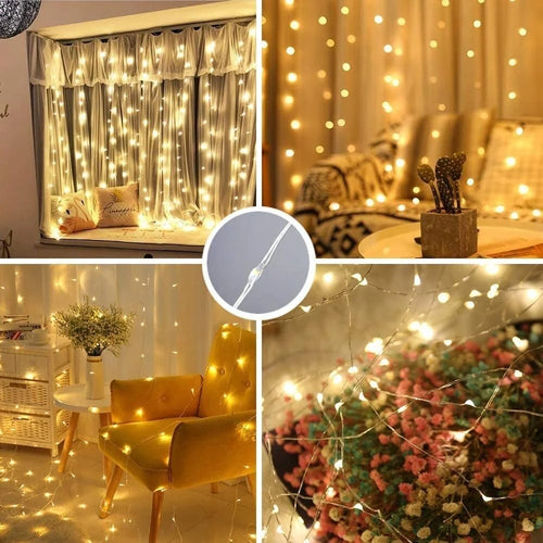 Led Window Curtain Lights,9.8x9.8FT 300LED, Remote Control ,USB Powered 8 Modes, for Bedroom, Outdoor, Garden