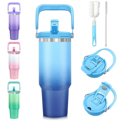 40 oz Tumbler with Handle,Flip Straw Tumbler with 2-in-1 Leak Proof Lid,Stainless Steel Double Wall Vacuum Insulated Tumblers,Adults Kids Travel Bottle for Walking Hiking Camping School