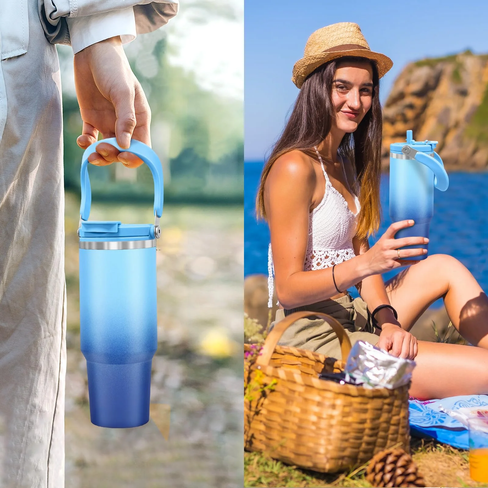 40 oz Tumbler with Handle,Flip Straw Tumbler with 2-in-1 Leak Proof Lid,Stainless Steel Double Wall Vacuum Insulated Tumblers,Adults Kids Travel Bottle for Walking Hiking Camping School